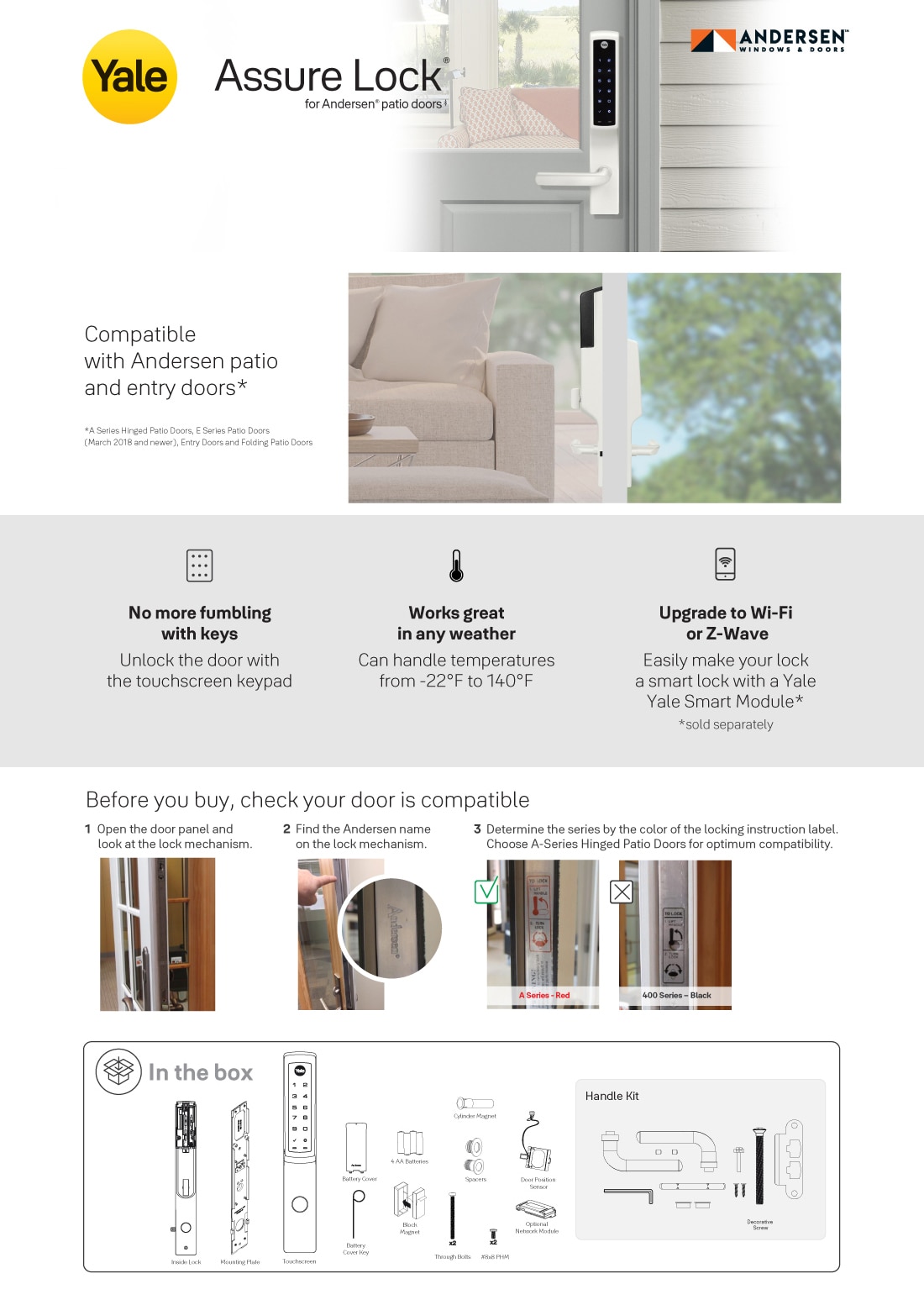 Yale Assure Lock for Andersen Patio Doors White No Cylinder Deadbolt